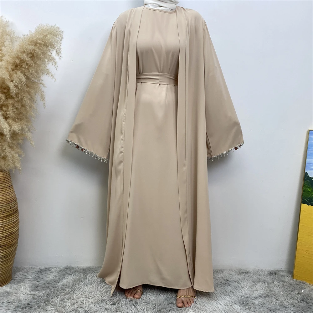 2024 New 2 Piece Abaya Kimono Matching Muslim Set Ramadan Abayas for Women Dubai Turkey Inner Hijab Dress Arab Islam Clothing