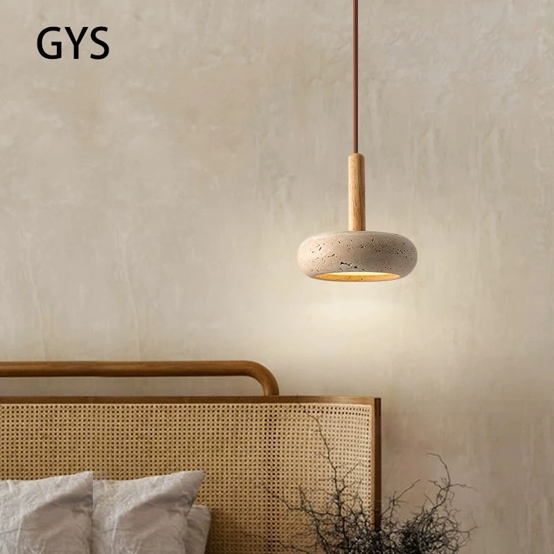 Led Pendant Lamp Stone Modern Wood Chandelier Bedroom Bedside Light Round Japanese Dining Table Style For Dining Room Table Home