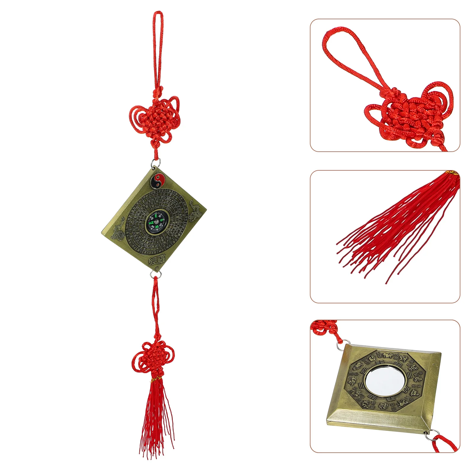 

Compass Pendant Vintage Decorative Alloy Chinese Style Hanging Ornament Portable Divination Compass for Car Home