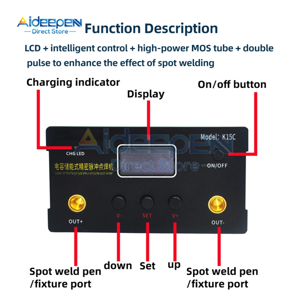 K15C 1-30ms Pulse Spot Welder DIY Portable Handheld Battery Spot Welder For 18650 Battery Spot Weld 0.1-0.15mm Nickel Strip