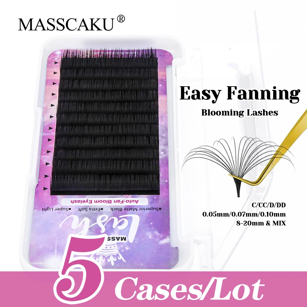 

5cases/lot All Size 0.05/0.07mm Thickness Fast Grafting Easy Fanning Lashes Premium Faux Mink 1 Second Blooming Lash by MASSCAKU