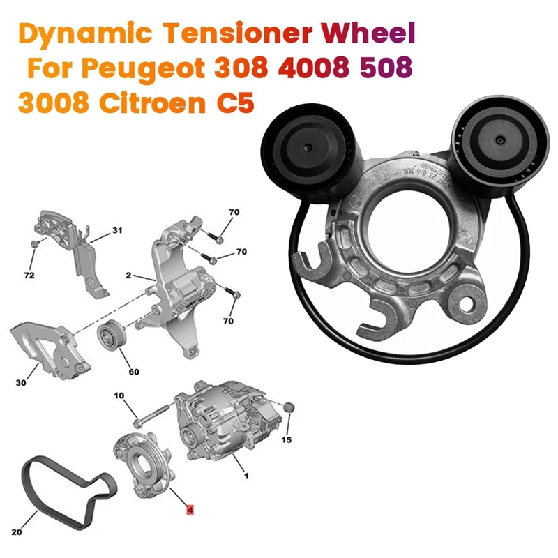 

Car Dynamic Tensioner Wheel 9818259480 For Peugeot 308 4008 508 3008 Citroen C5 Opel Astra Triangle Multi Wedge Belt-A02Q