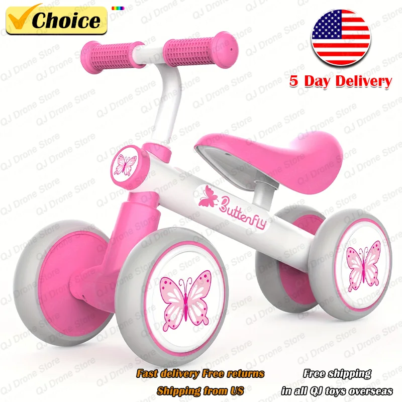 Baby Toddler Balance Bike For 1-3 Year Old Girl Boy No Pedal with 4 Wheels,Basket First Birthday Gift Christmas Halloween Gift