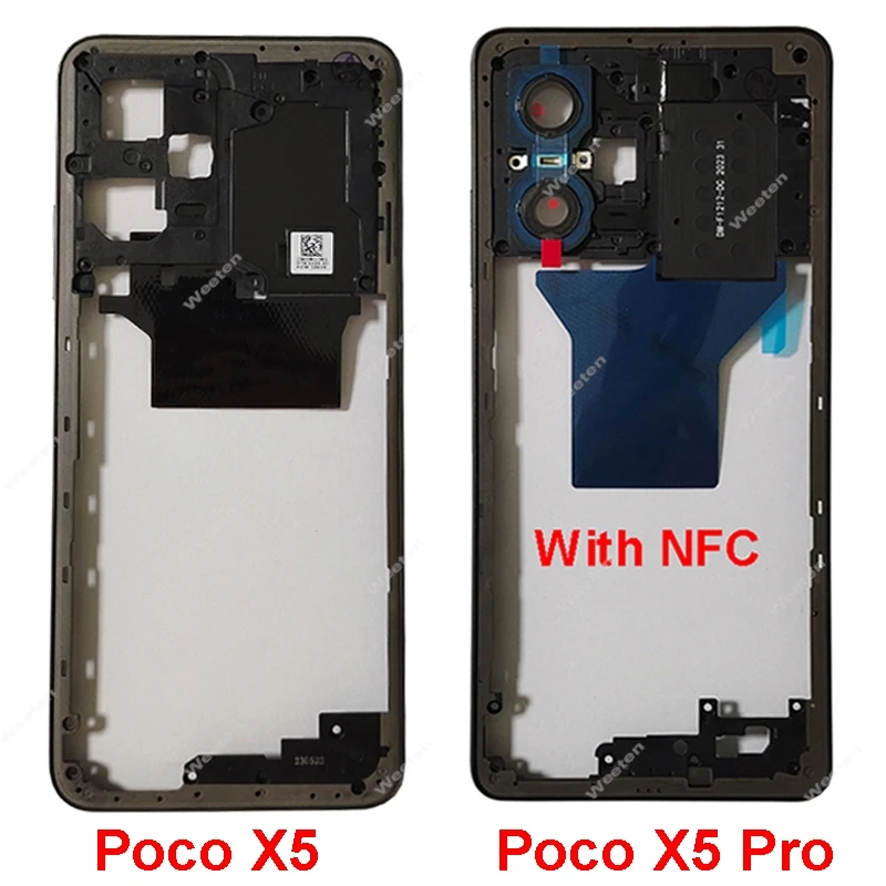 Middle Frame For Xiaomi Poco X5 Poco X5 Pro With NFC Back Cover Housing Front Frame Chassis with Volume Buttons Repair Parts