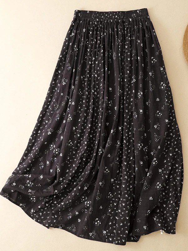 

Korean Japanese Style Double Layer Floral Print Maxi Skirt Slimming Midi Half-length Skirt Large Swing Summer Casual A-line S...