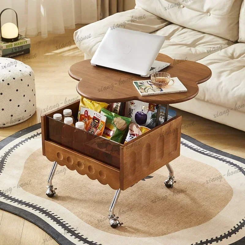 PG modern Vintage French style wood mobile lift folding coffee table for home side table storage cabinet living room Furniture