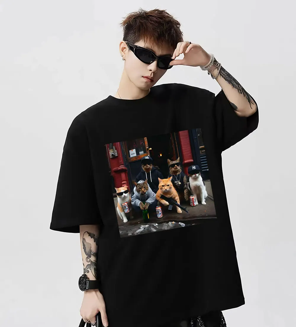 

Винтажная городская юмористическая футболка с забавными кошками и пистолетами, модные футболки унисекс из 100% хлопка, мужские летние повседневные футболки большого размера, топы