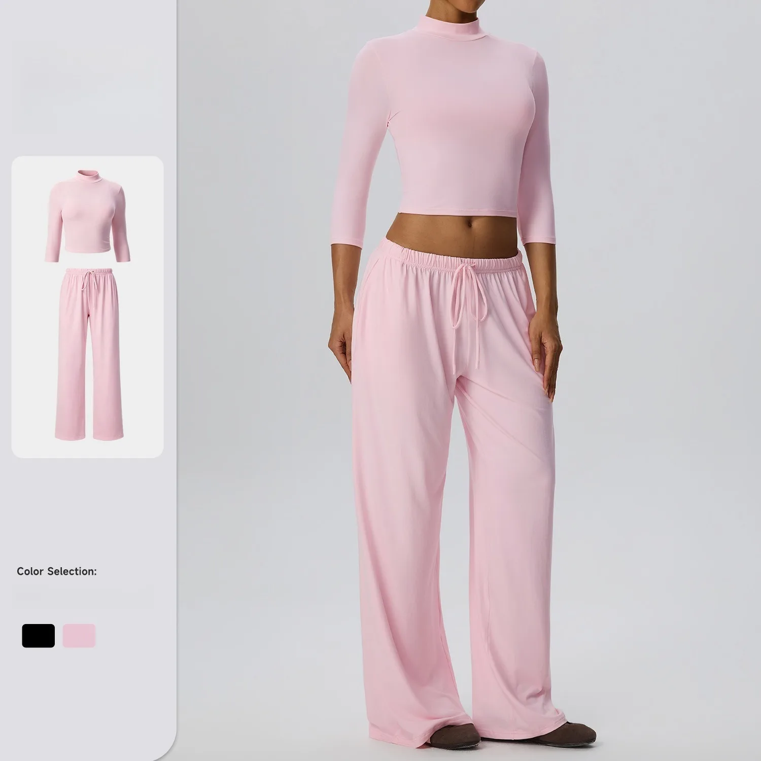 Women 2 Piece Yoga Set High Stretch Skin Friendly Breathable 3/4 Sleeve Top Long Pants Casual Fitness Workout Outfit