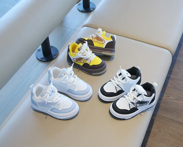 Meninos primavera tênis meninas outono casual sapatos de sola macia crianças sapatos de tabuleiro alta superior neutro laço frontal cor bloqueio