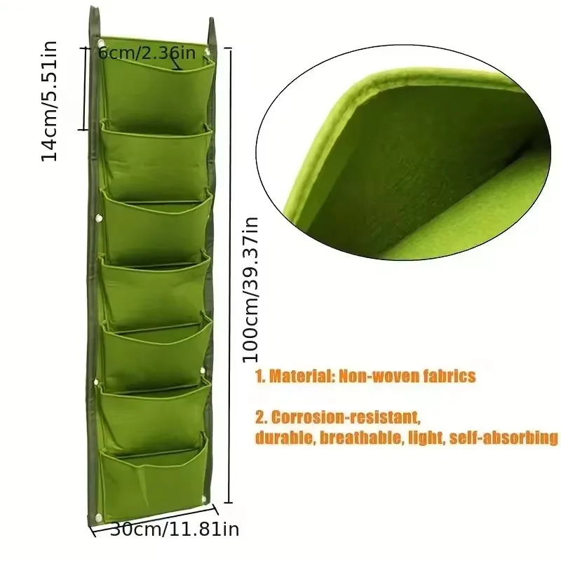 7 Pockets Vertical Planting Bags Felt Fabric Wall Hanging Indoor Outdoor Garden Planter Pot Flower Vegetable Growing Containers gallery 5