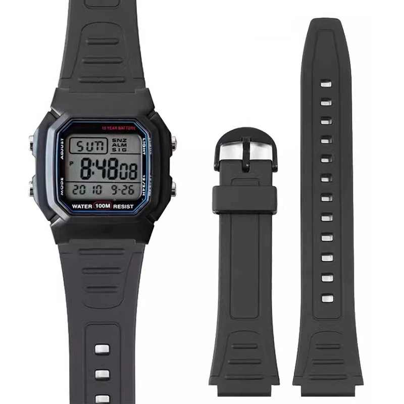 Assista Acessórios Band para Casio G-Shock, Black Resin Rubber Strap, Pulseira de Relógio Impermeável, 18mm, W-800H, W-217H, AQ-S800W