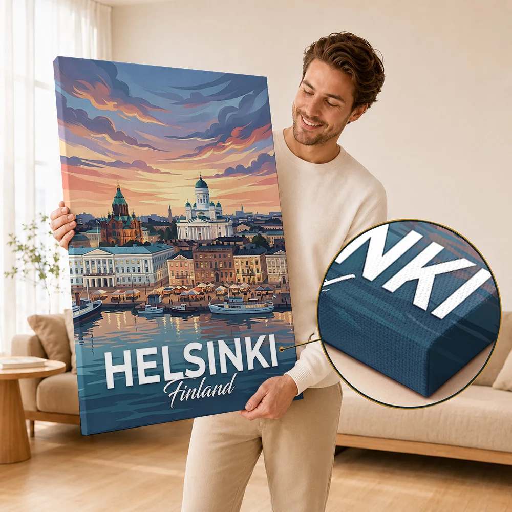 Finland Canvas Print Poster Customized Photo Featuring Minimalist Geographic Travel Style Wall Art For Living Room Explorer Gift