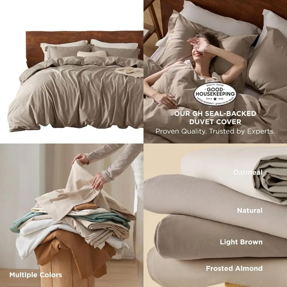 

Пододеяльник из 100% стираного хлопка размера Queen — Светло-коричневый минималистичный хлопковый пододеяльник, льняной, как на все сезоны — GentleSoft ™ П