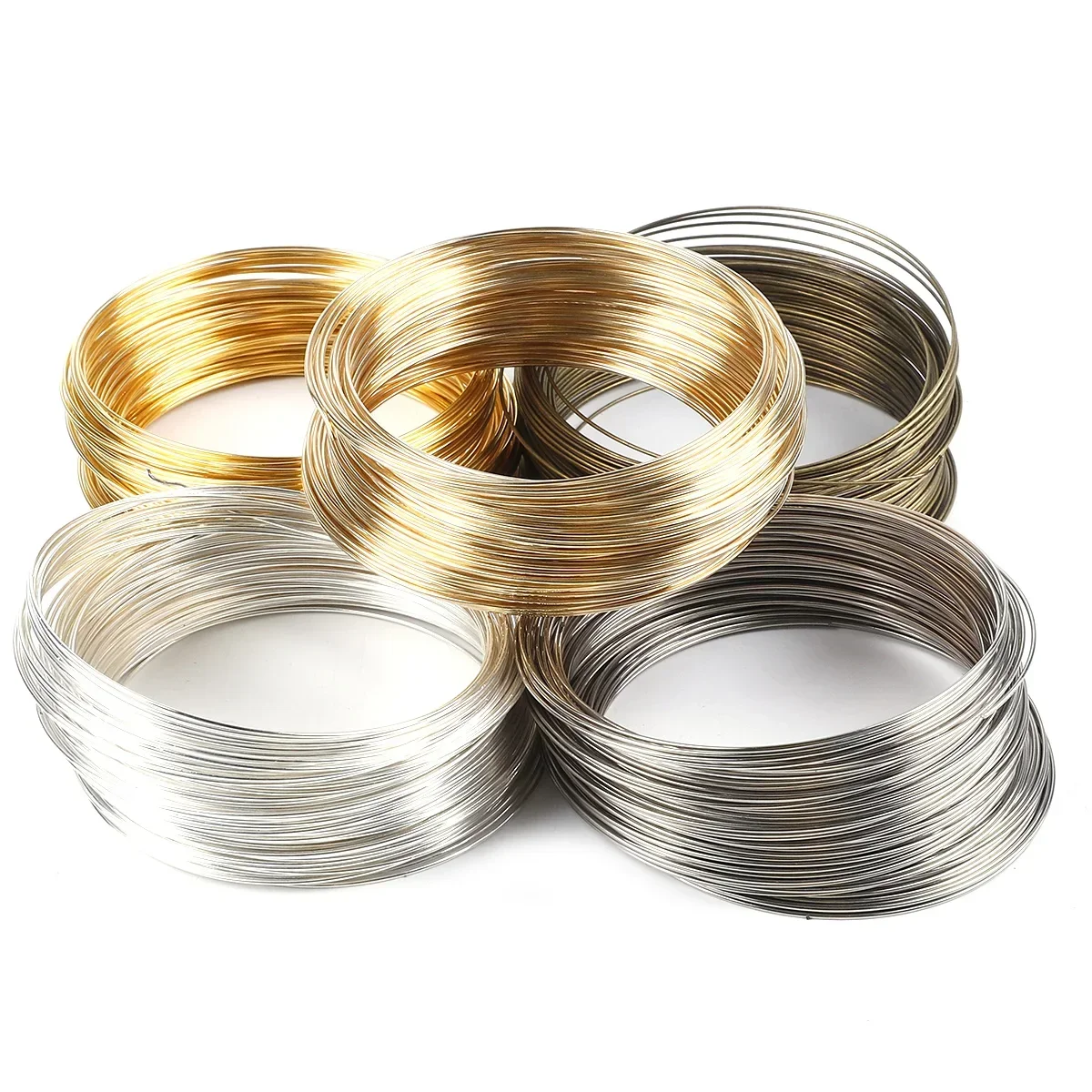 Anneau de Bracelet en fil à mémoire de forme, 100 boucles de 0.6mm, bobine en acier inoxydable (argent/or) pour la fabrication de bijoux à bricoler soi-même, fournitures artisanales pour cordage de perles