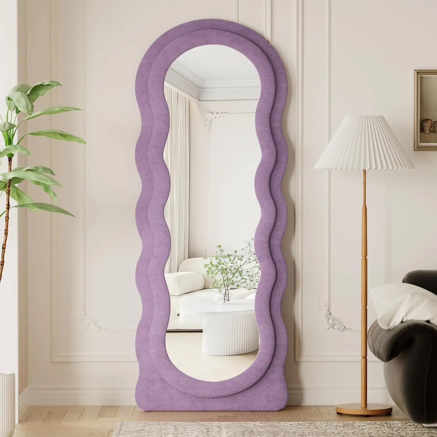 Irregular Wavy Flannel Frame Full Length Floor Mirror Standing Body Mirror For Living Room Bedroom Bathroom view 4