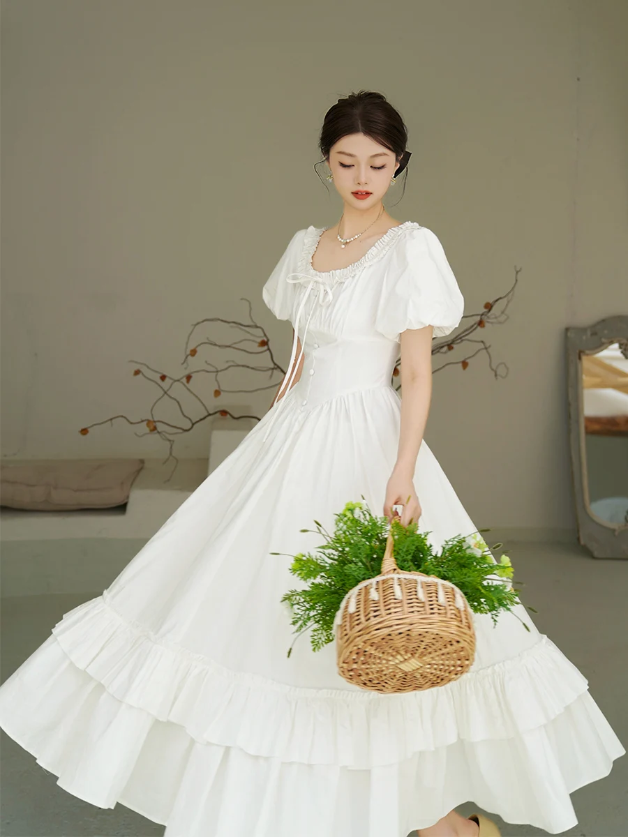 

Платье женское Original Moonlight Manor Heavy Work в стиле ретро, хлопковое, макси, с утяжкой на талии, ультра-расклешенная юбка, короткий рукав