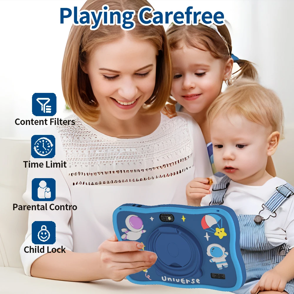 32GBTablet Kids 7inch Android Tablet Toddler with Case 5G WiFi Bluetooth Dual Camera Educational Learning Toys Children Gifts