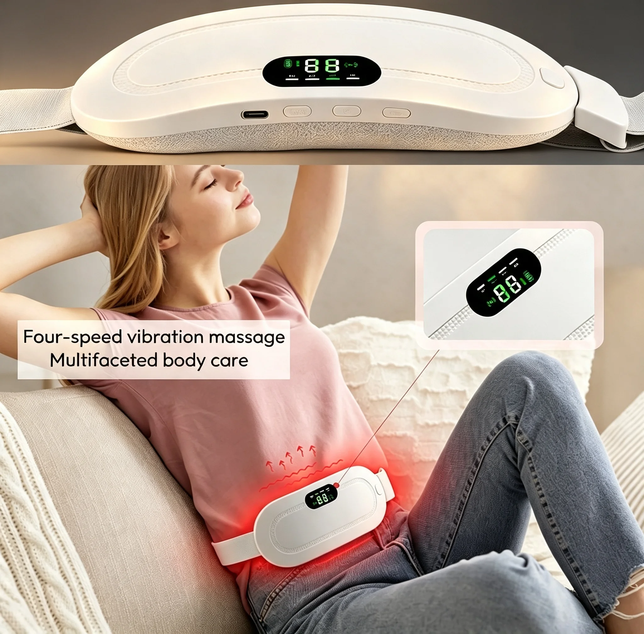 Portable Cordless Heating Pad, Fast Heating Pad, Electric Waist Belt Device, 3-Speed Vibration and Heating Levels, Back and Abdo