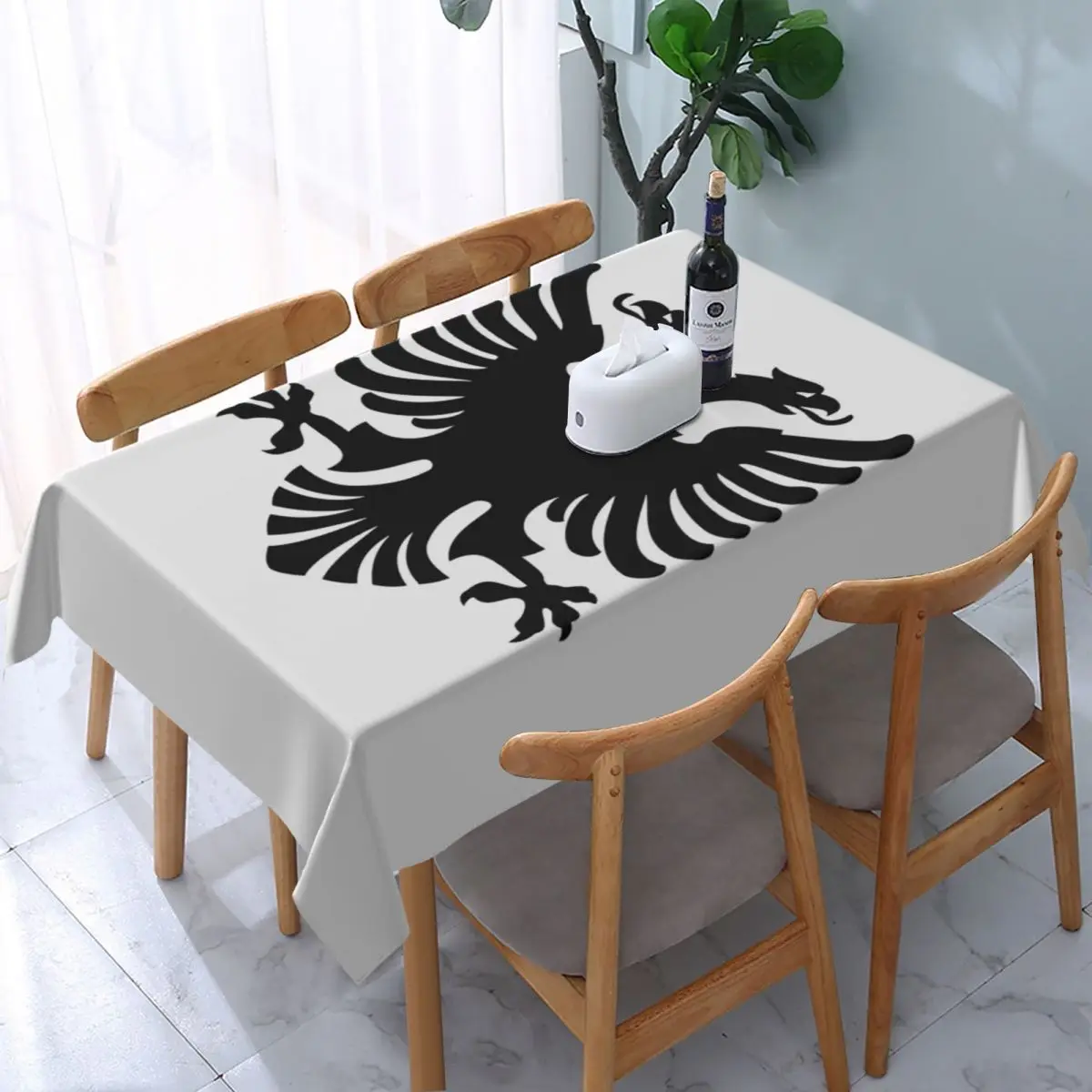 Rectangular Waterproof OilProof Flag Of Albania Eagle Tablecloth Backing Elastic Edge Table Cover Fit Albanian Pride Table Cloth