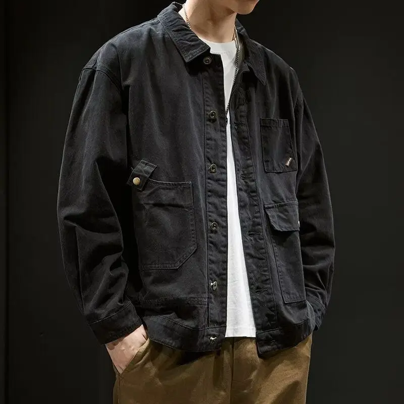 High-end Work Jacket Denim Spring Autumn Men's Trendy Brand Loose American Large Size Retro Top Casual