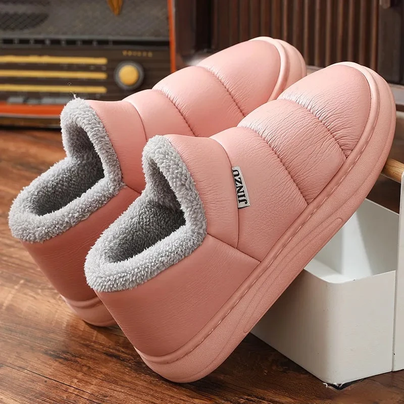 New arrival waterproof women PU leather snow boots warm short plush ankle boot female winter shoes woman large big size 41 45