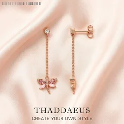 Dragonfly with Stones Rose Gold Drop Earrings Europe Fine Jewerly For Women Brand New Cute Gift In 925 Sterling Silver