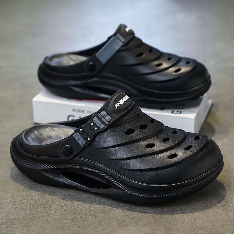 

HKDQ мужские летние тапочки, нескользящая мягкая подошва, уличные пляжные сандалии, обувь с дезодорантом и мягкой подкладкой для мужчин, легкие полутапочки