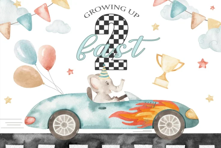 Two Fast Themed Birthday Backdrop for Boys Racing Car 2nd Birthday Party Kids Photography Background Two Fast 2 Curious Banner