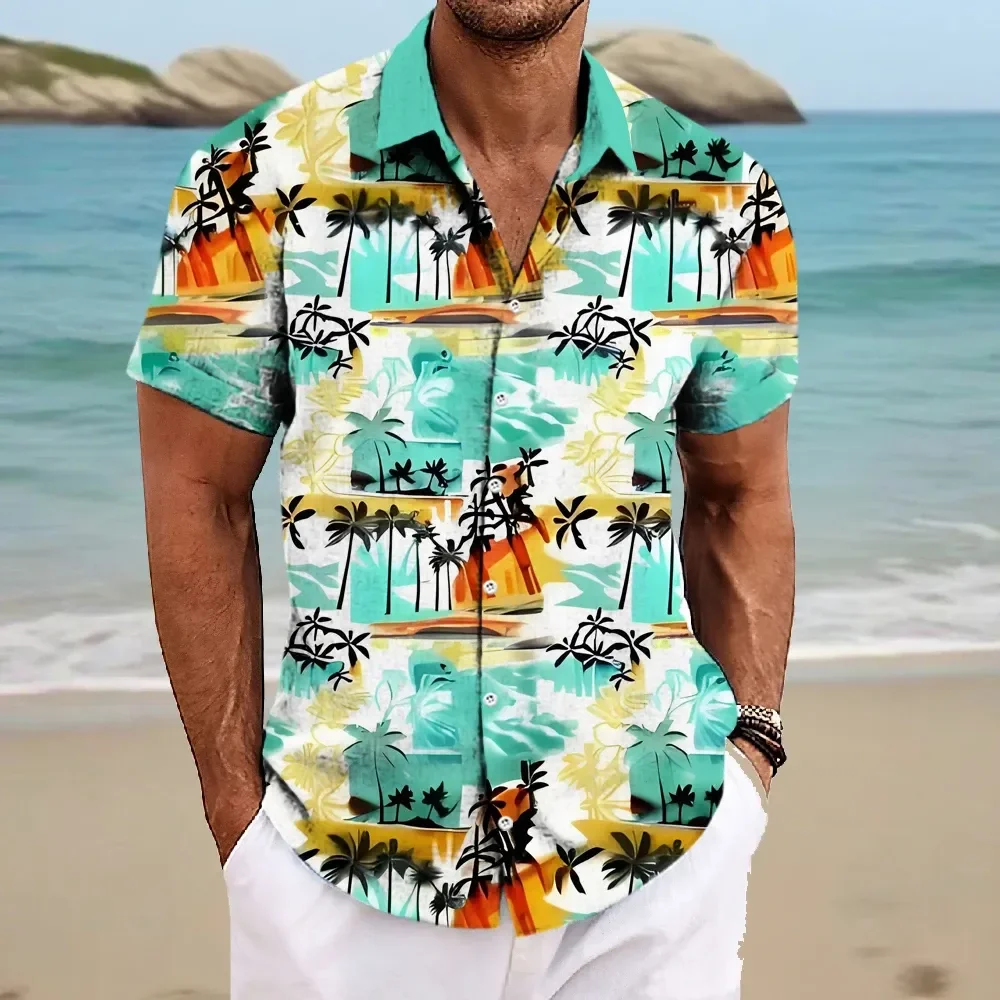 

Men Hawaiian Shirt Tropical Palm Flower 3D Print Casual Shirts Outdoor Fashion Short Sleeve Beach Oversized Loose Men Clothing