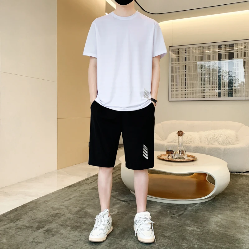 

Men's Short-sleeved T-shirt Set 2025 Summer Thin Casual Sports Running Fitness Outdoor Shorts Two-piece Set