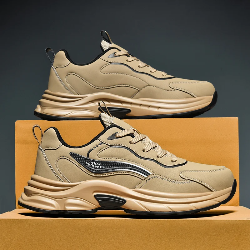 

2025 Autumn and Winter Sports Shoes Men's Running Casual Shoes Men's Leather Waterproof Height-Increasing Shoes Men's Style