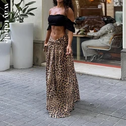 Waytobele-Conjunto de saia feminina com estampa de leopardo, manga curta, plissada fina, monocromática, moda verão, conjunto de 2 peças, 2024