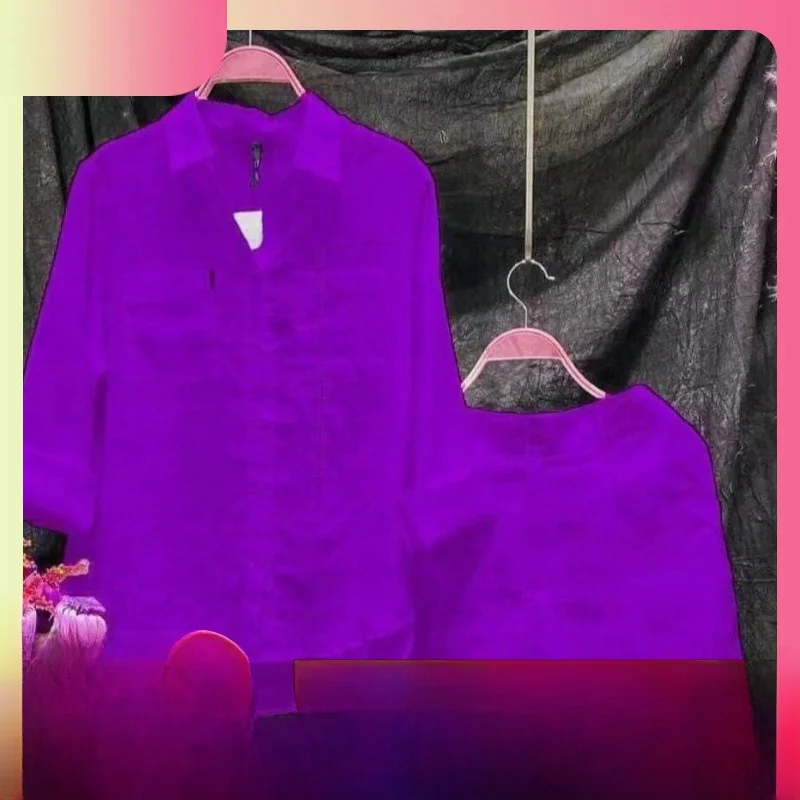 

Summer 2023 Women's Pure Color Open Cardigan Set Long Sleeve Cotton Linen Casual Two-Piece Set Comfortable Breathable Leisure