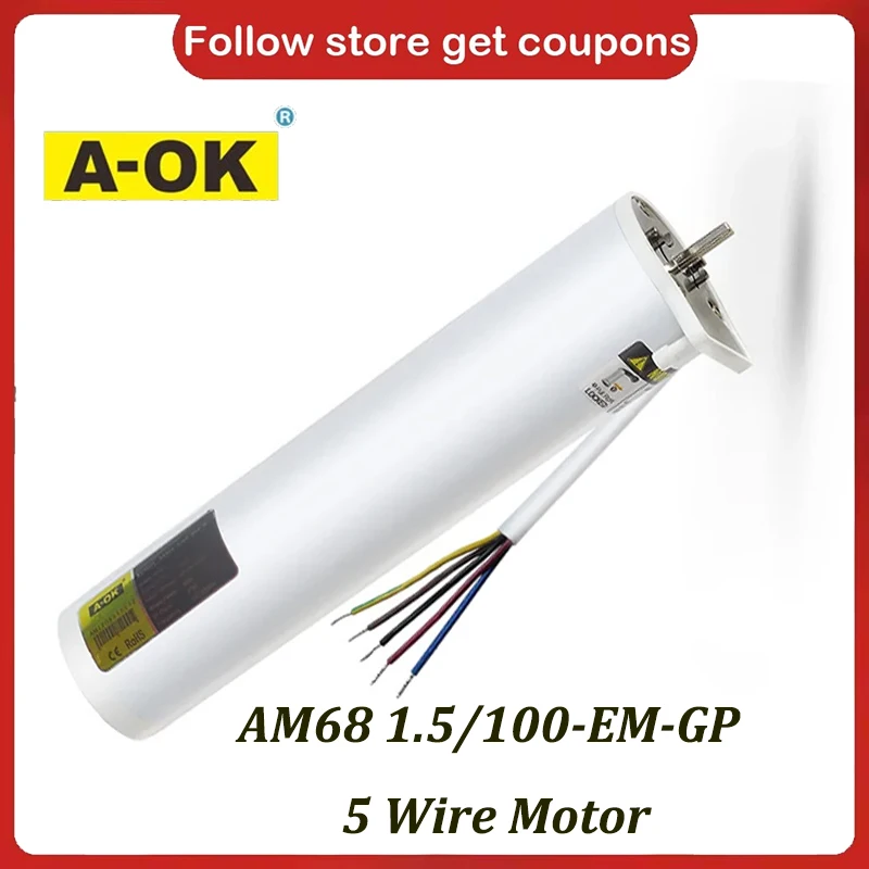 A-OK AM68 1.5N/100 65W 5 Wire Curtain Motor,RF433 Remote+RS485+Dry Contact+Strong Power Wall Switch Control,100-240V 50/60HZ