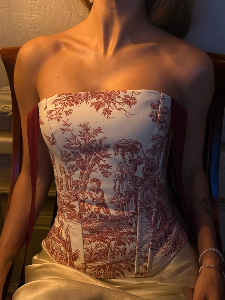 Bedruckte Schnür-Korsett-Tops für Damen, sexy, trägerlos, ärmellos, rückenfrei, schmal geschnitten, unregelmäßiger Saum, kurzes Top, neu, Partykleidung – Detail 20