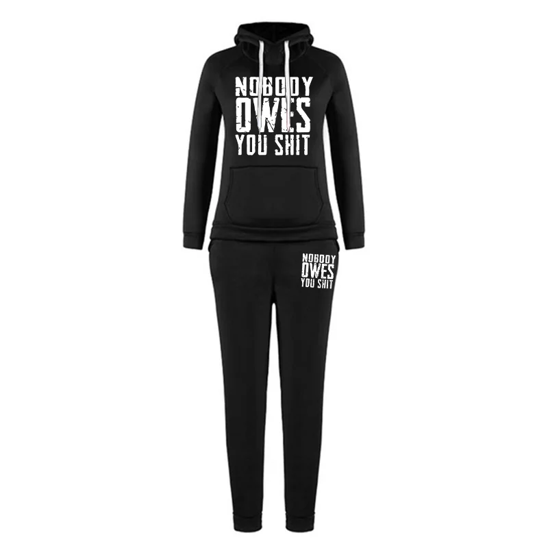 Nobooy Owes You SHit طقم نسائي بقلنسوة سروال مكون من قطعتين ملابس رياضية مجموعة الاتجاه الجمالي ملابس رياضية نسائية