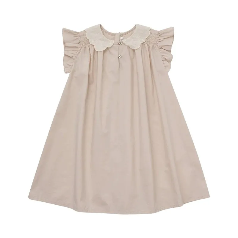 

Summer girls' dress pure color sweet and simple style dress baby girls clothes small sleeves loose fitting girl's dress