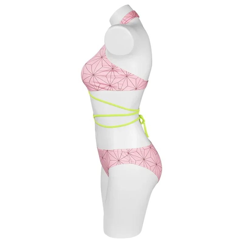 Demon Cosplay Slayer Kamado Nezuko Swimsuit Costume Two-Piece Swimwear Outfits Halloween Carnival Suit MN11