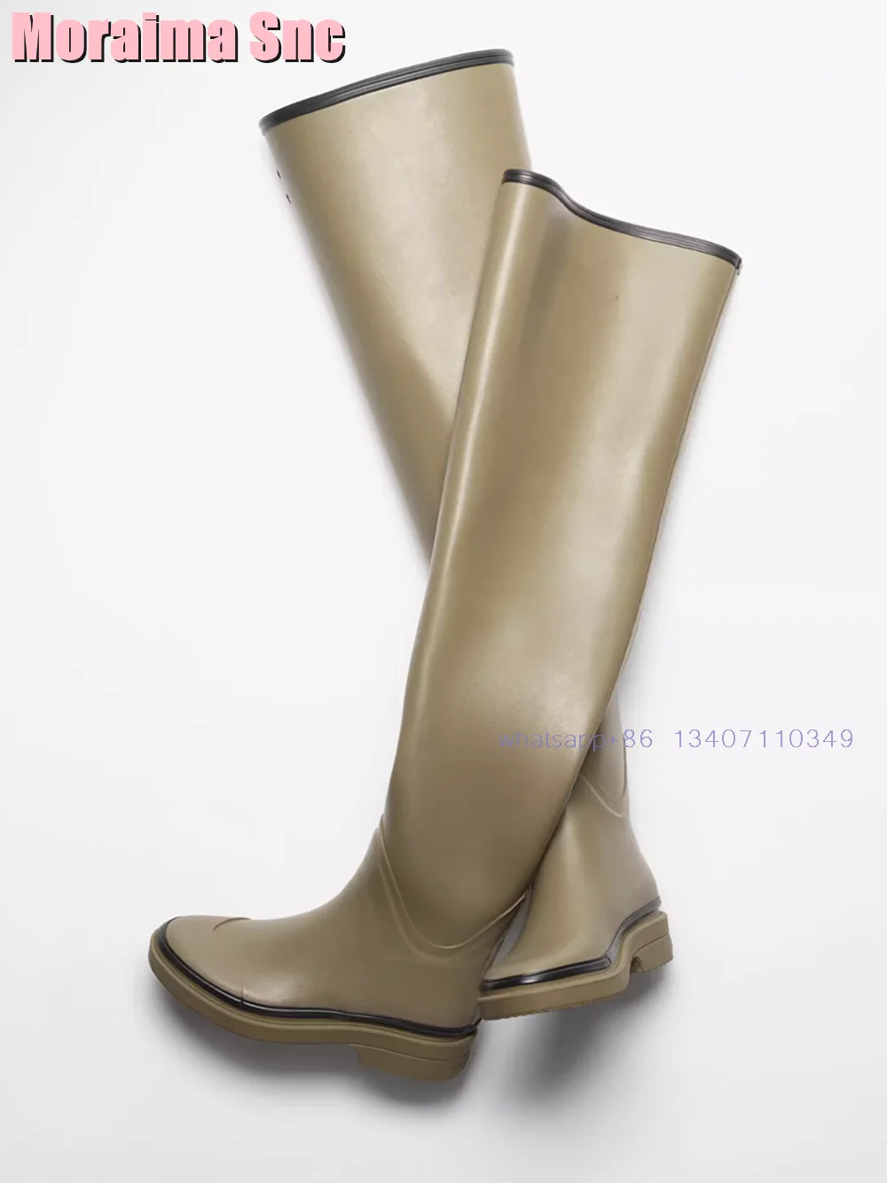 

2024 New Round Toe Rain Boots Over-the Knee Thick Sole Block Chunky Heeled Slip On Sexy Fashion Women's Long Boots Autumn Winter