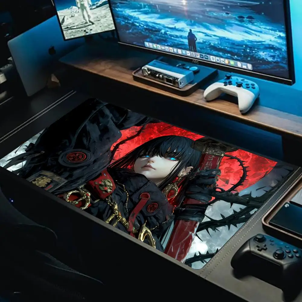 

Японский коврик для мыши Valkyrie, большой коврик для компьютерной офисной игры, настольный коврик XXL, резиновые противоскользящие коврики для клавиатуры с прошитыми краями, длинные настольные коврики