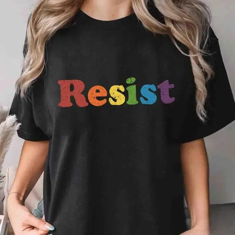 

"Resist" Rainbow T-Shirt, LGBTQ Pride Month Graphic Tee, Human Rights Protest Shirt, Social Justice & Equality Top,Men and Women