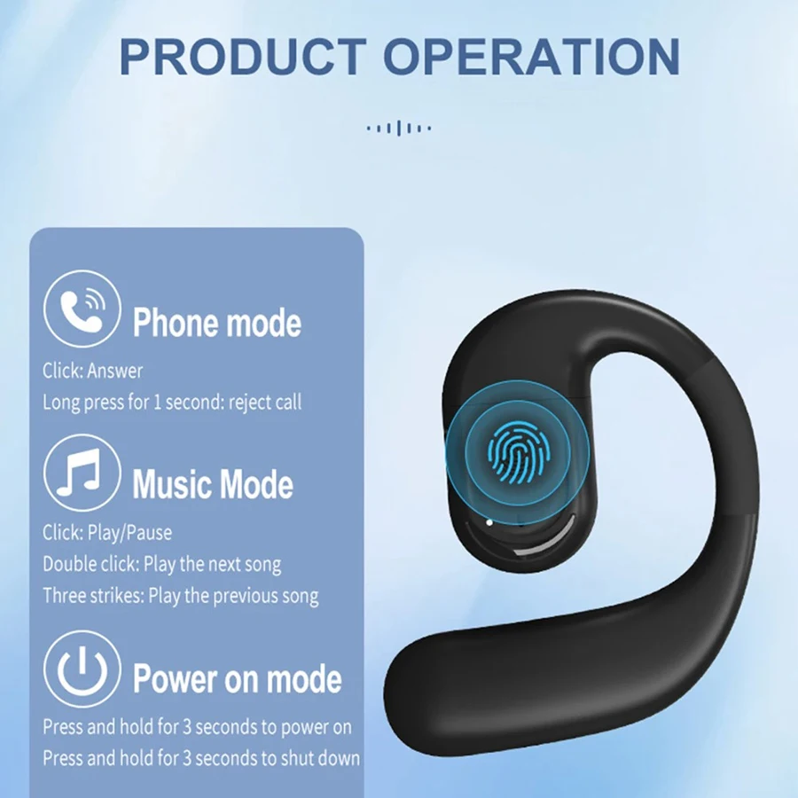 Auriculares inalámbricos con micrófono, audífonos de negocios resistentes al agua con Bluetooth 5,4, Mini gancho para la oreja, HiFi estéreo, música, novedad