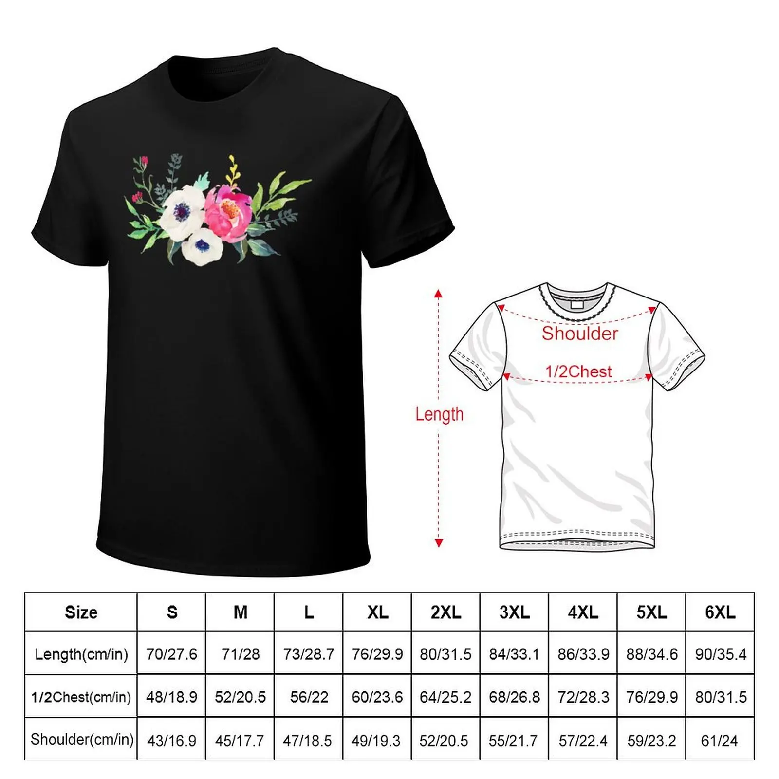 Anemone Peony Watercolor Bouquet T-Shirt vintage anime shirt vintage t shirts for men graphic