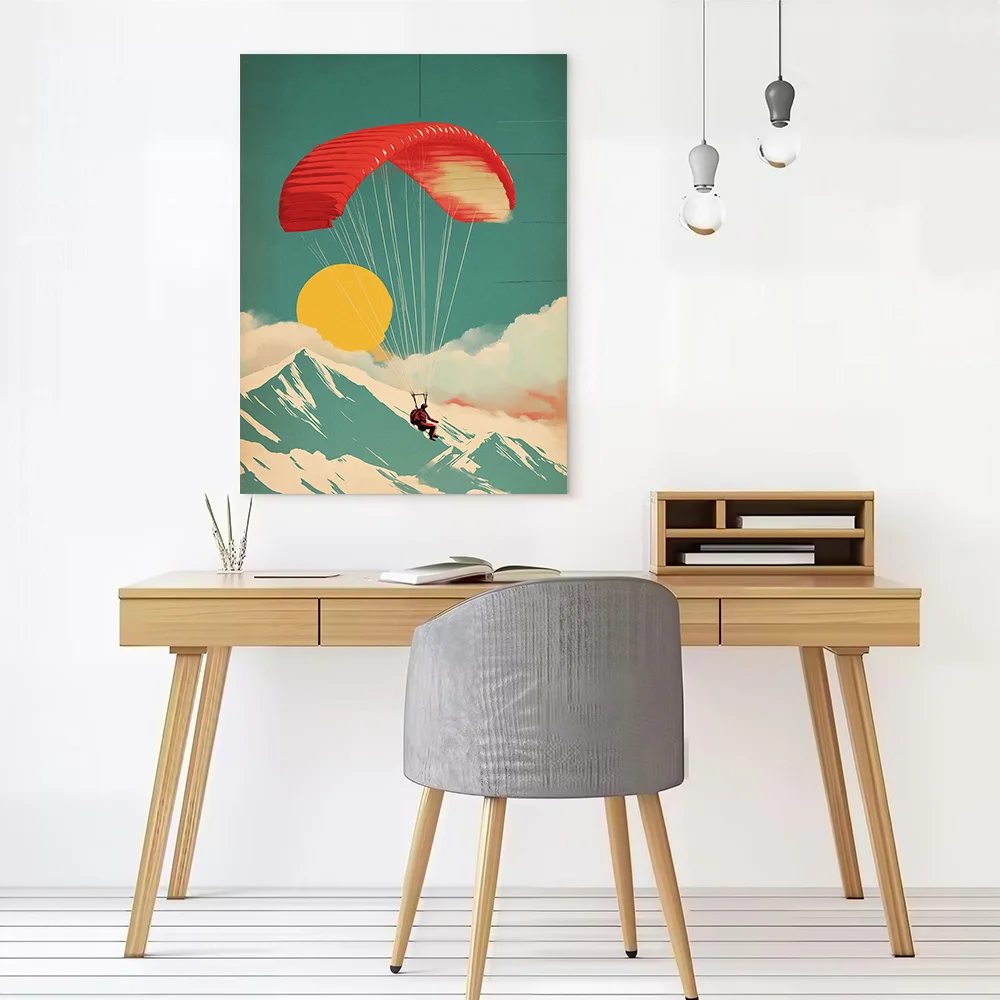 Paraglider Over Snowy Mountains Printed Canvas Wall Art Customizable Paintings Poster Perfect Gift for Living Room Decorations