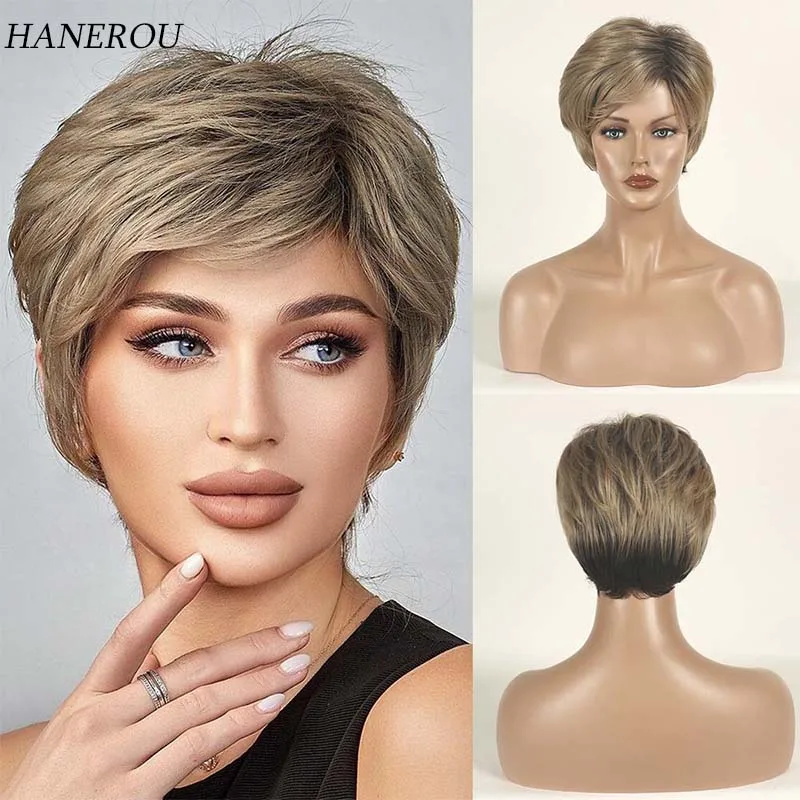 

Short Blonde Gradient Synthetic Wigs for Women Layered Realistic Hair Wigs Pixie Cut Wig Daily Wear Heat Resistant