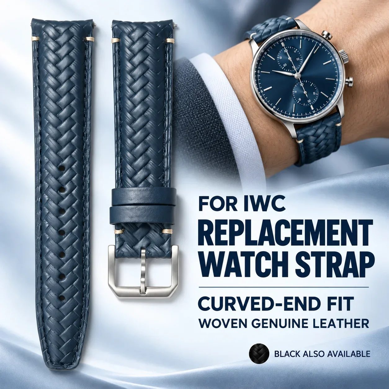 FOR IWC Watch Strap Knit Pattern Curved End Replacement Band for Portugieser Chronograph Portugieser 7 Portofino Pilot Watch