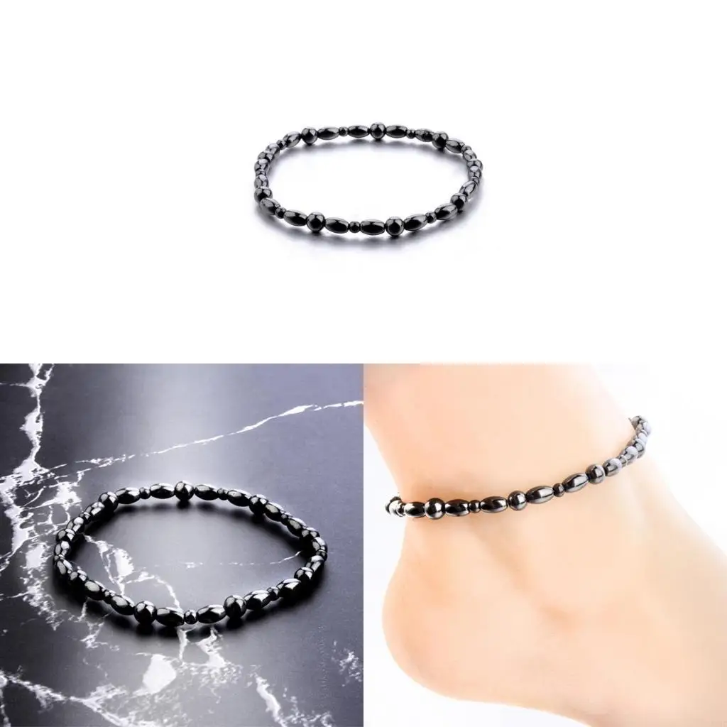 195C Nice Healing Power for Health Hematite Stone Ankle Bracelet with Therap