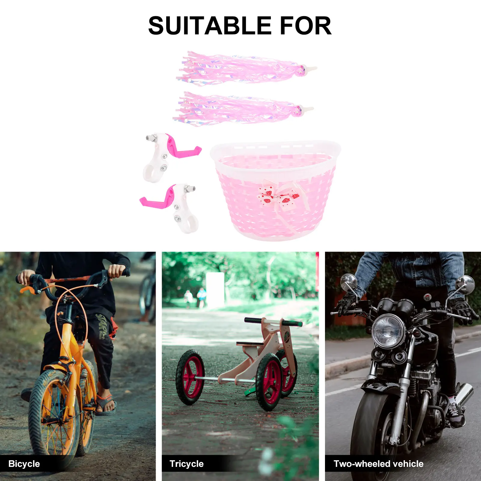 

1Set Colorful Bike Streamers with Basket for Kids Handlebar Tassel Decors Ride on Bicycle Or Scooter Cycling Fun Supplies