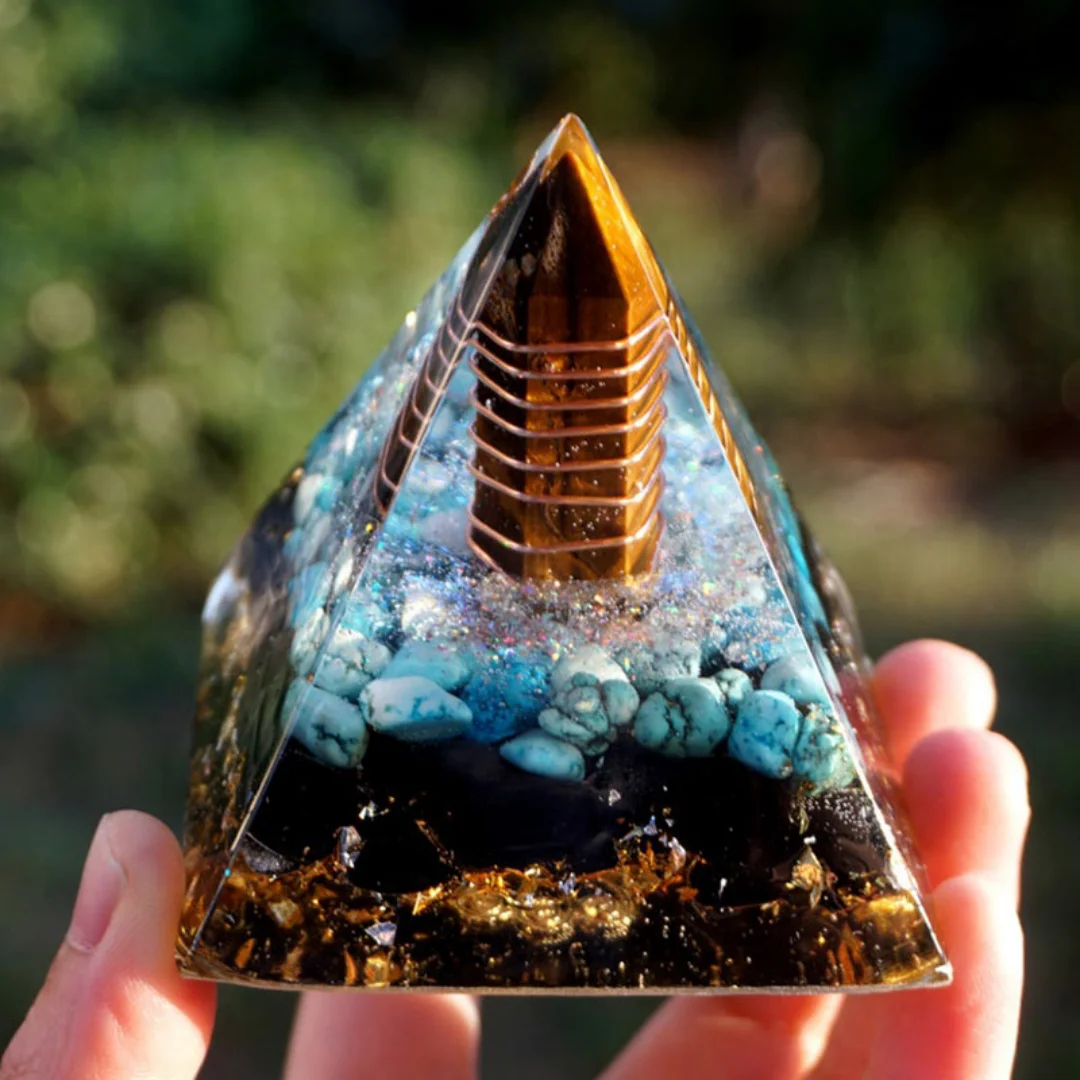 1pc Orgonite Pyramid Tiger Eye stones,Turquoise With Obsidian, Copper Orgone Pyramide  Crystal, Orgonite Pyramid