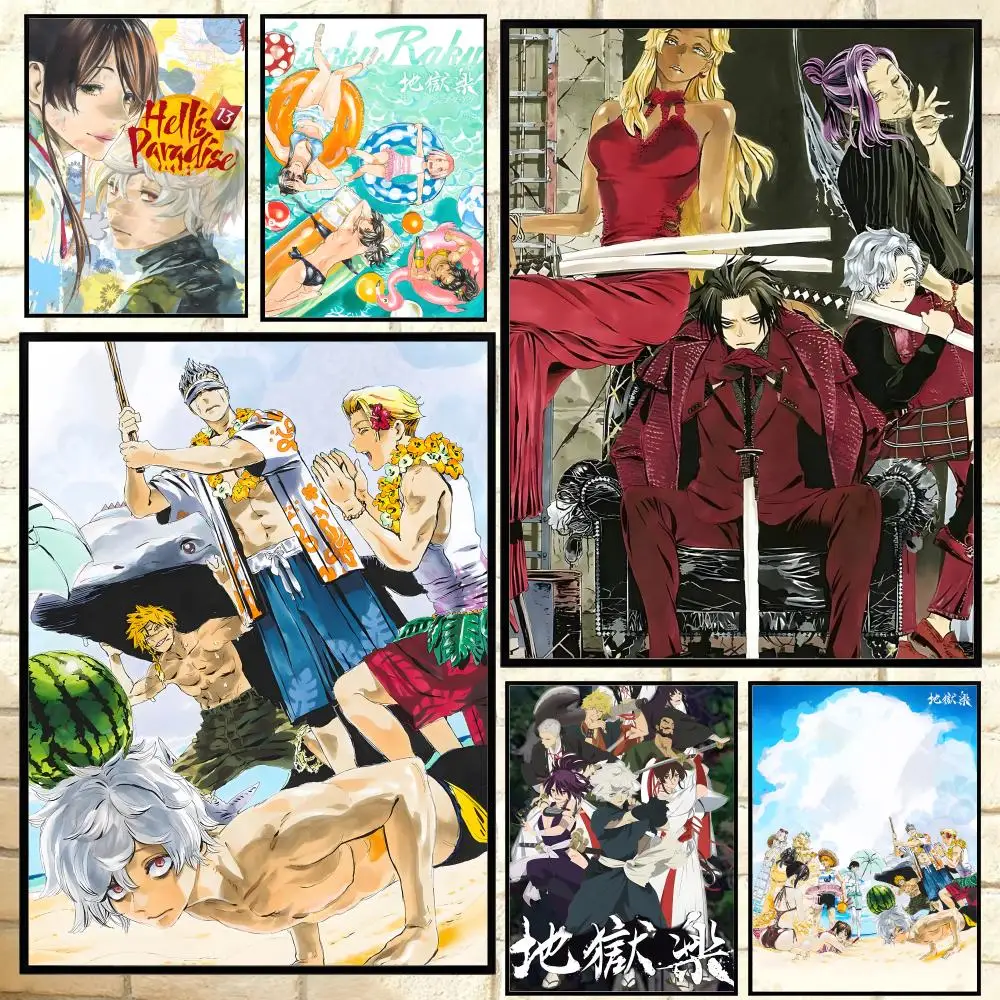 Beliebtes Anime-Poster „Hell's Paradise Jigokuraku“, vielseitige, wasserfeste HD-Wandkunst, selbstklebende Dekoration für jeden Raum, ideales Geschenk